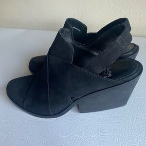 Eileen Fisher Black Leather Slingback Block Heel Booties Almond Toe Size 7